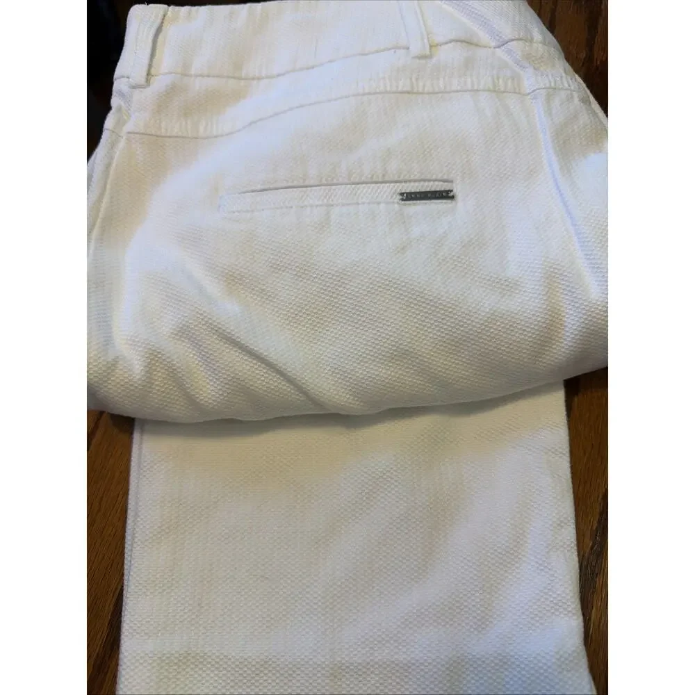 Anne Klein Crop Pants Women's White Textured Straight Leg Work Office Trousers